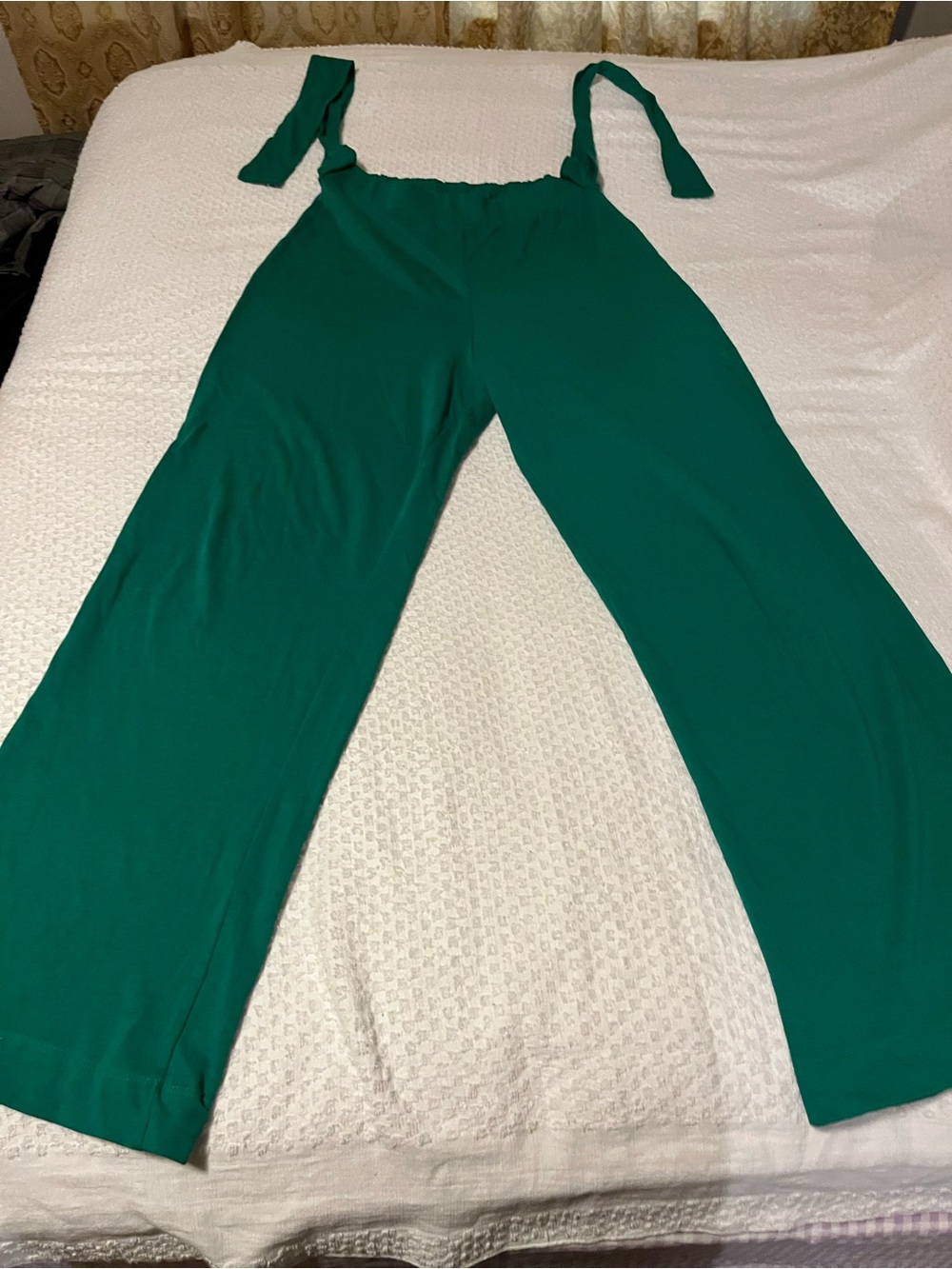 Zara Emerald Green Wide-Leg Jumpsuit with Tie Straps